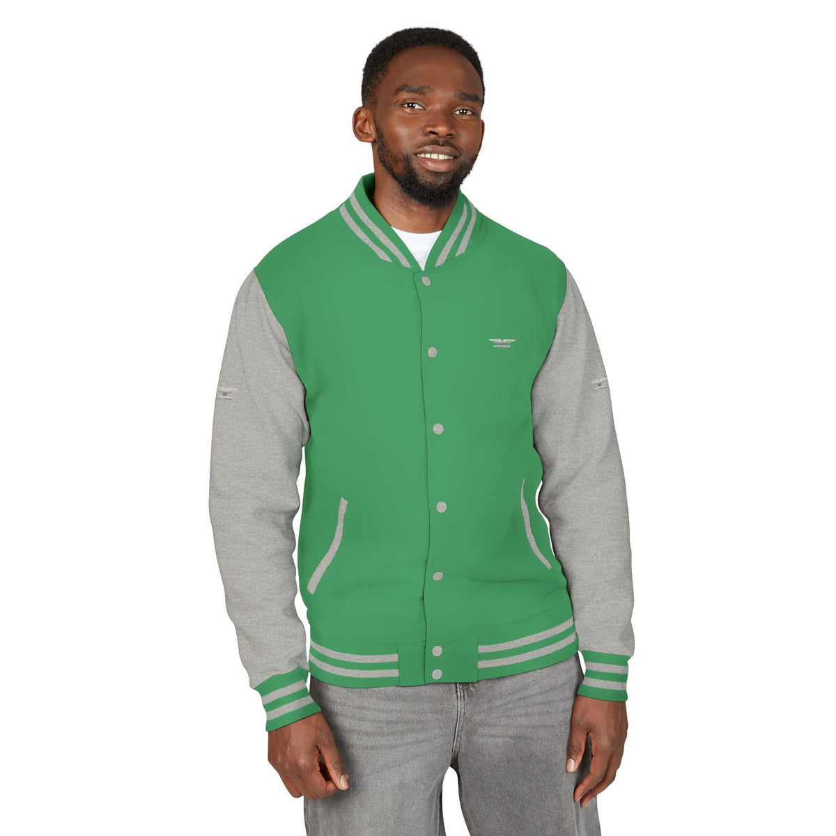 Black and White Varsity Jacket with Winged Logo