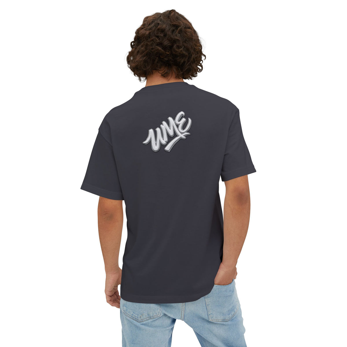 UME Script Logo Boxy Tee — White Oversized Graphic T-Shirt