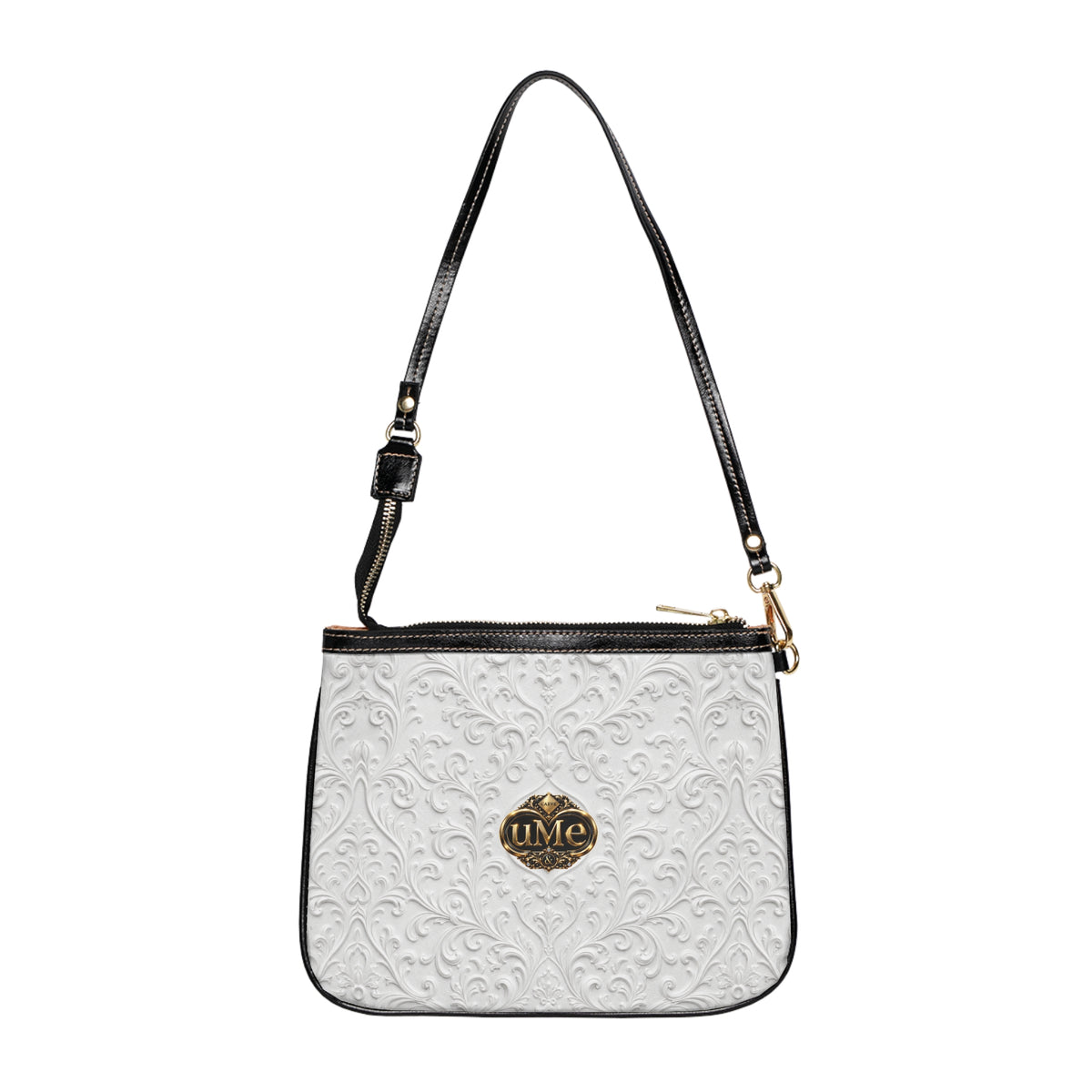 White UME Gold Crest Small Shoulder Bag — Faux Leather