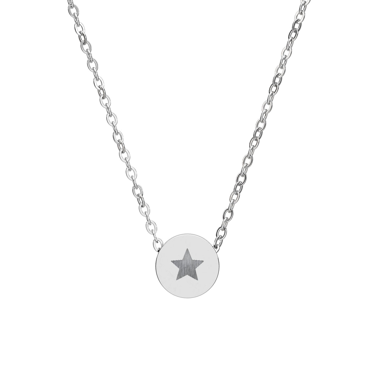 Star Disc Pendant Necklace — Mini Circle Charm in Gold & Steel