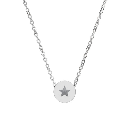 Star Disc Pendant Necklace — Mini Circle Charm in Gold & Steel