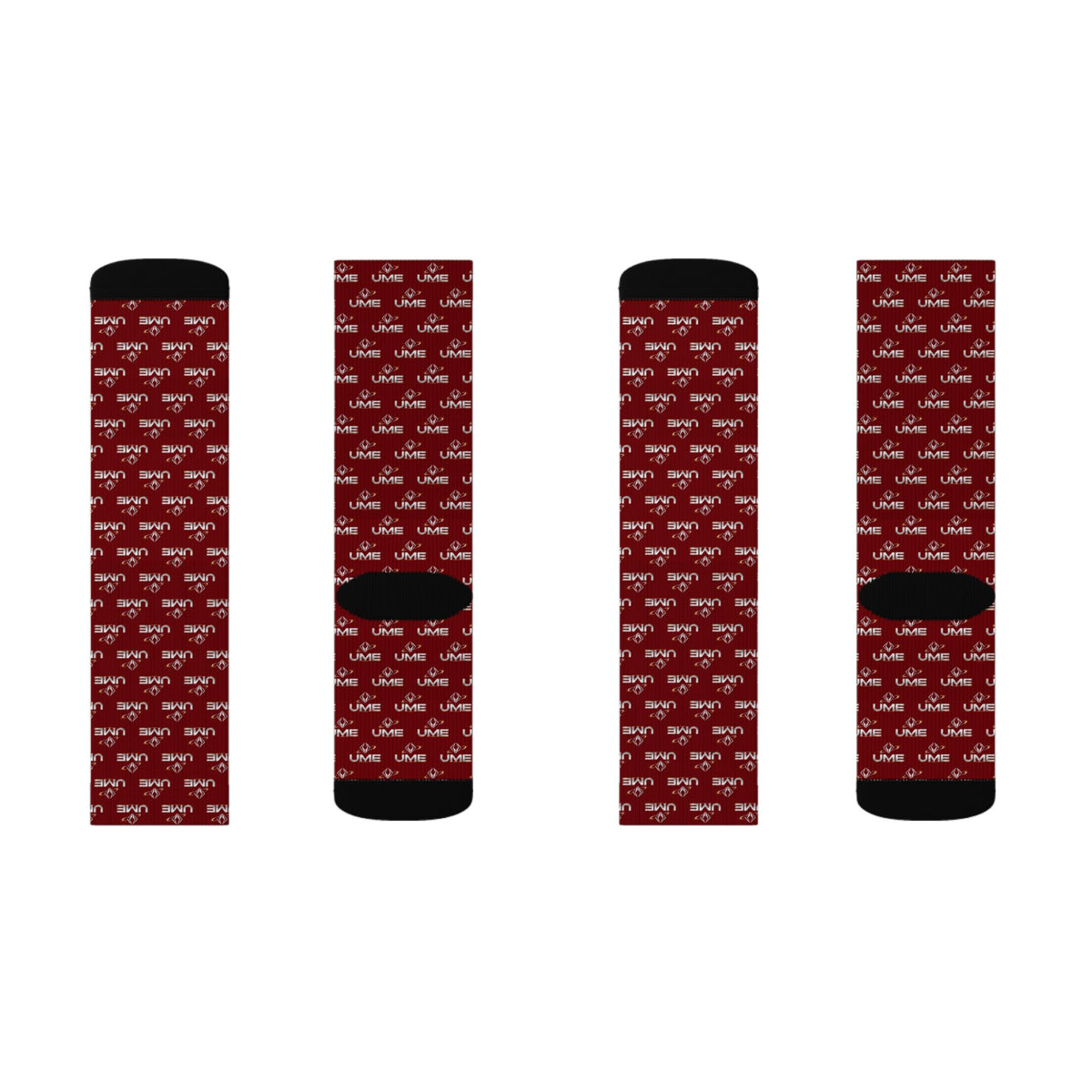 UME Monochrome Crew Socks — Burgundy All-Over Sublimation Print