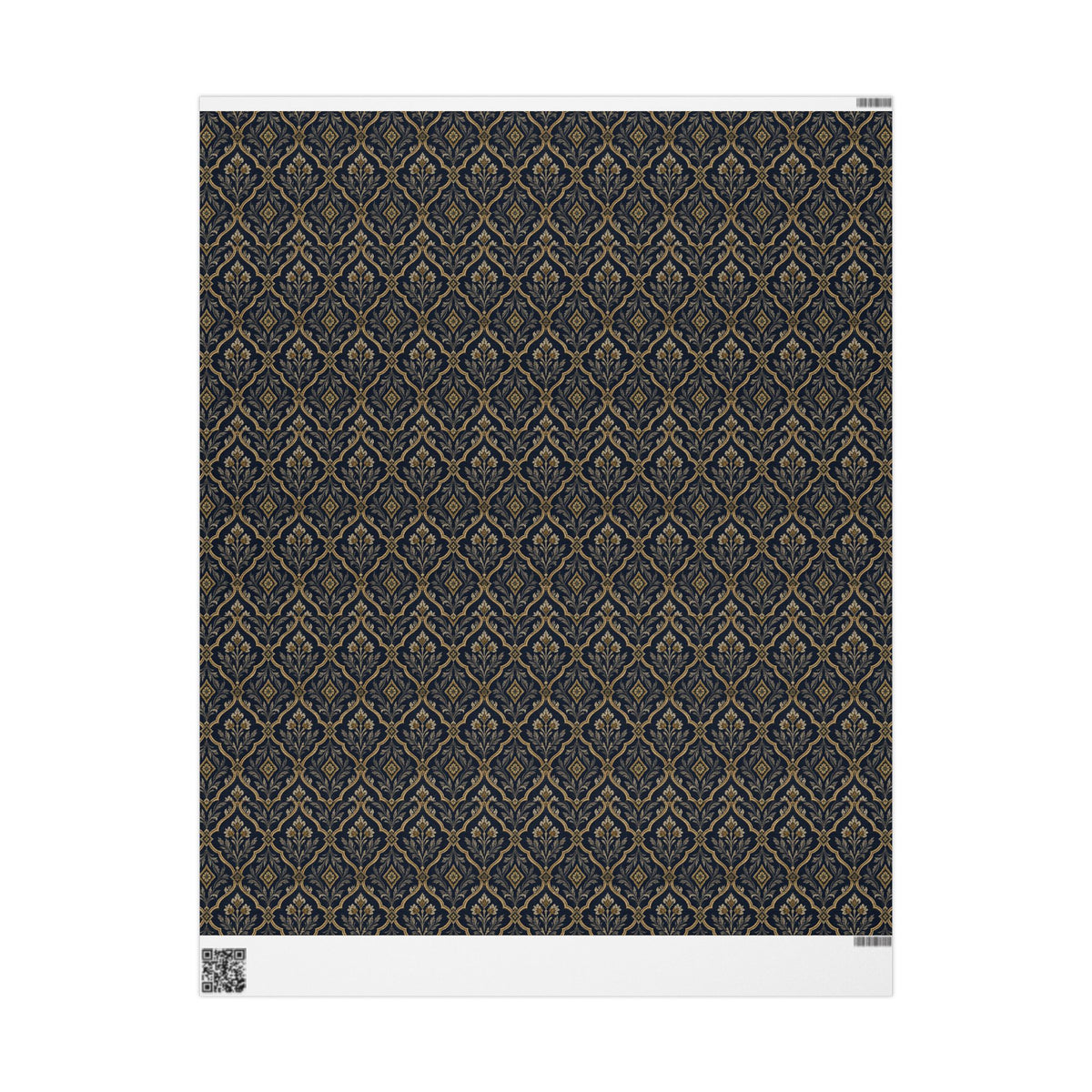 Lux Navy & Gold Damask Wrapping Paper Roll — Elegant Gift Wrap for Weddings, Anniversaries & Holidays