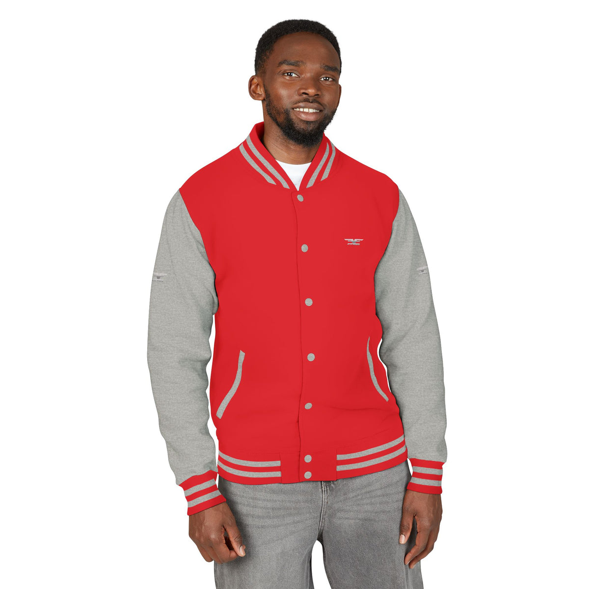Black and White Varsity Jacket with Winged Logo