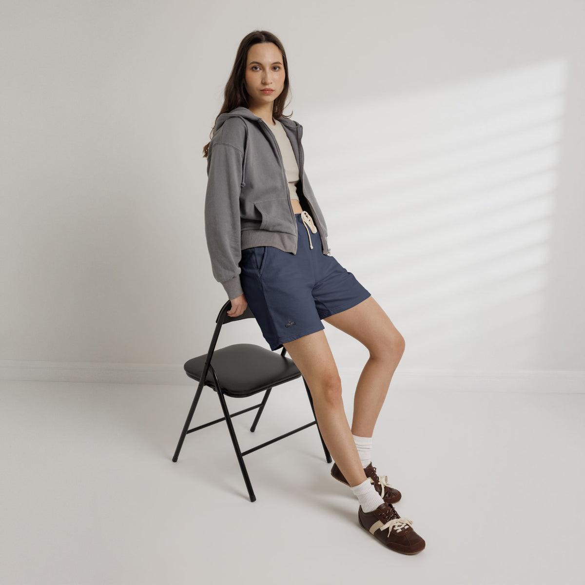Fleece Sweat Shorts — Garment-Dyed UME Dark Grey Logo All-Over Print