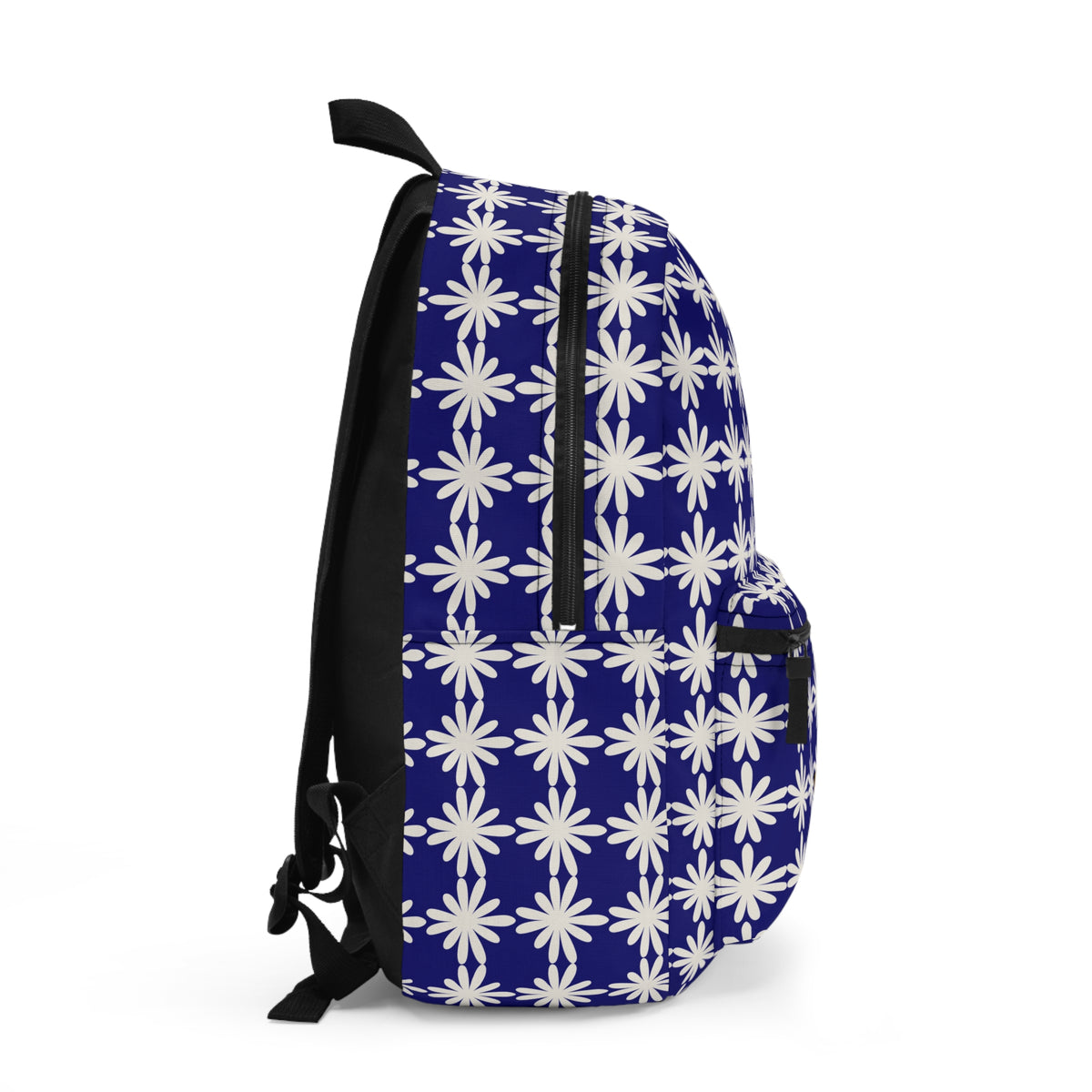 Navy Daisy Pattern Backpack — Floral Geometric School & Travel Bag
