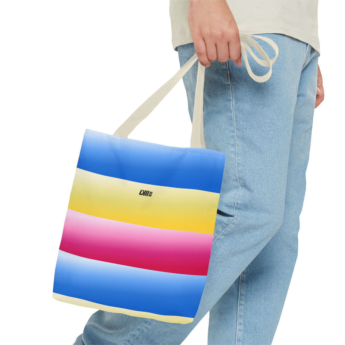 Colorful Pride Stripes Tote Bag – Pastel Blue, Yellow & Pink AOP