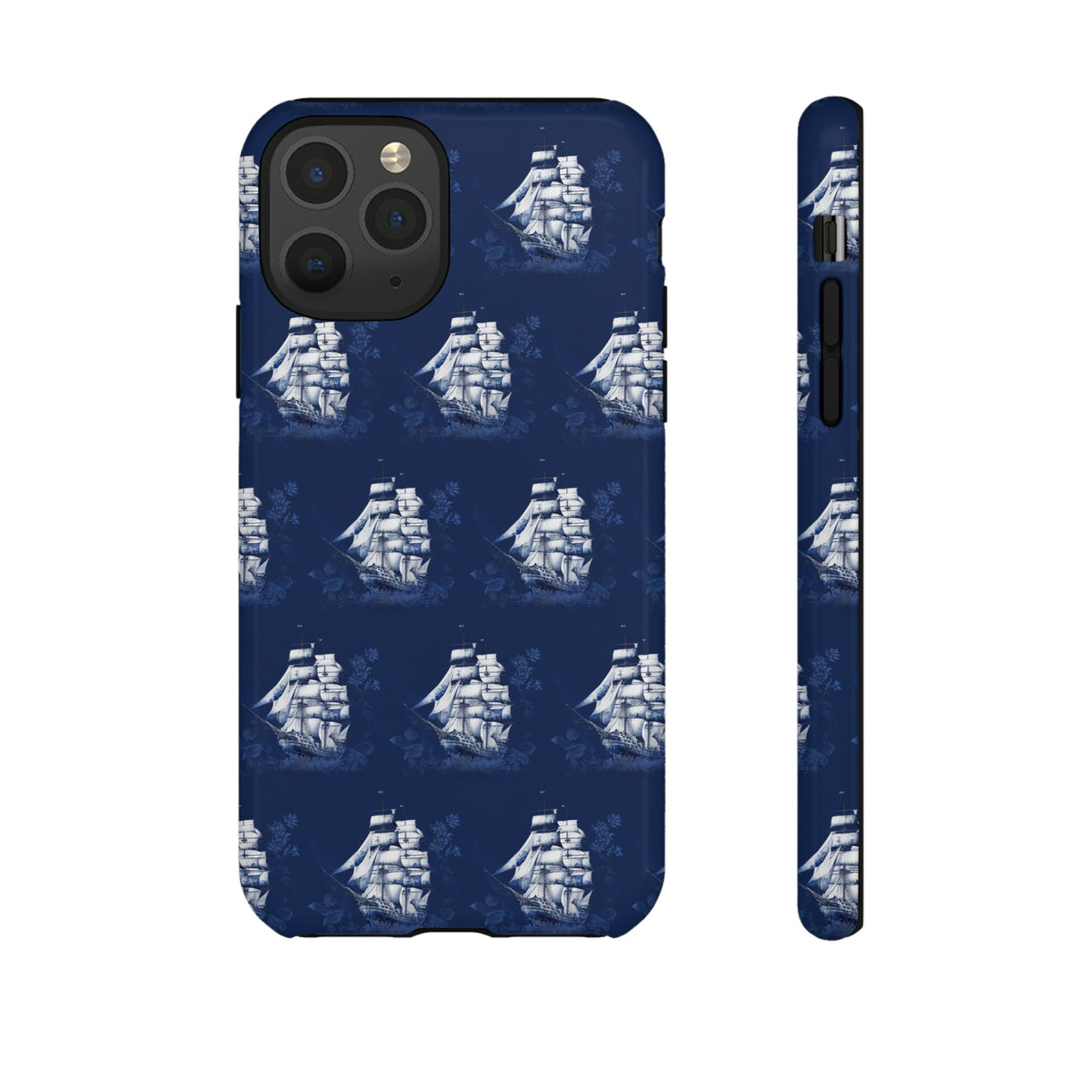 Navy Sailing Ship Phone Case — Navy Blue Vintage Nautical All-Over Print