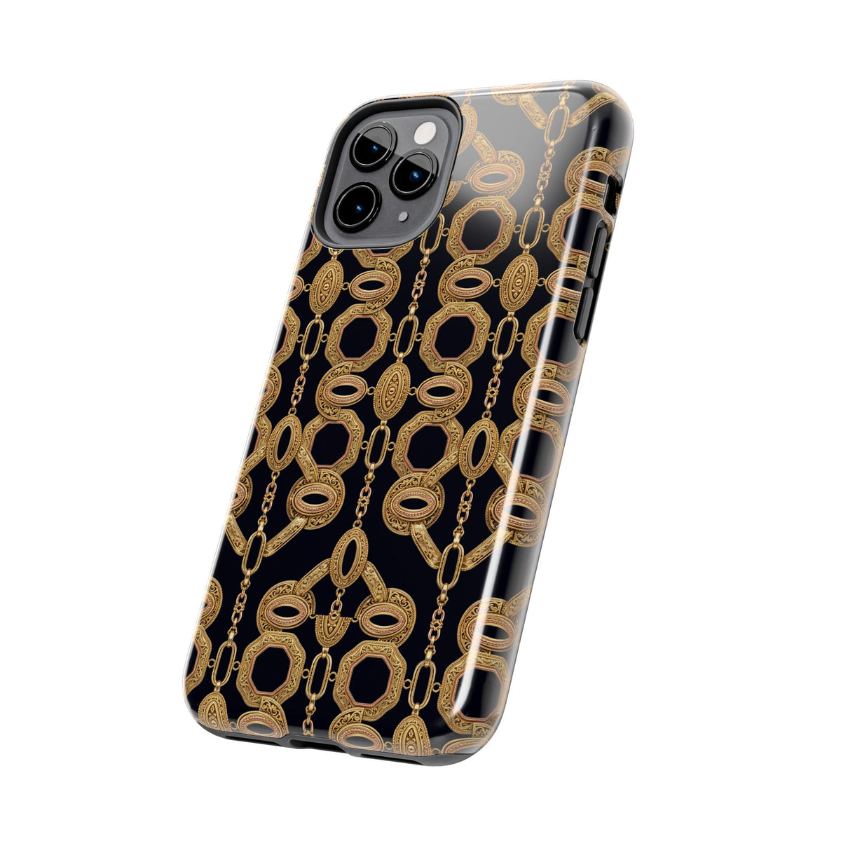 Gold Chain Phone Case — Black & Gold Ornate Chain All-Over Print Tough Cover