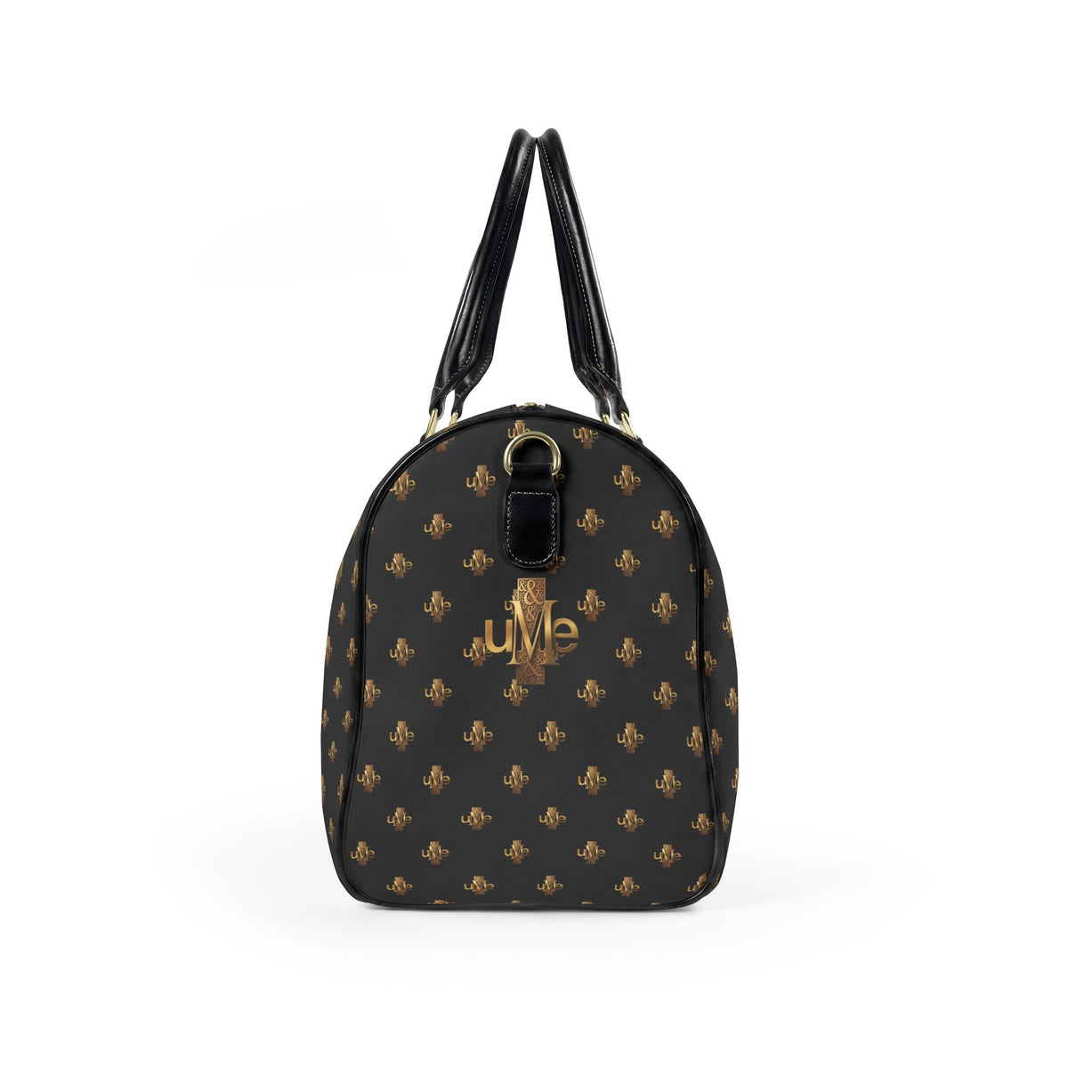 Faux-Leather Travel Bag UME Logo — Black and Gold Weekender