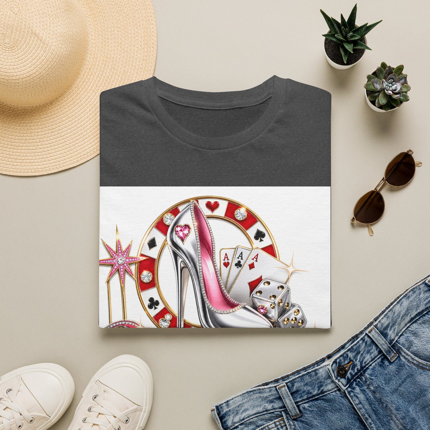 Las Vegas Casino Heels T-Shirt – Retro Vegas Cards & Dice Graphic