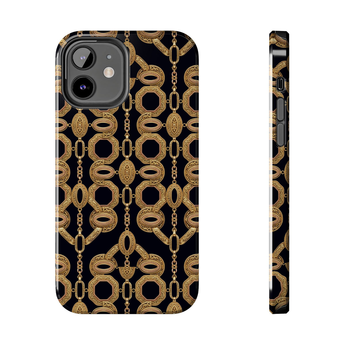 Gold Chain Phone Case — Black & Gold Ornate Chain All-Over Print Tough Cover