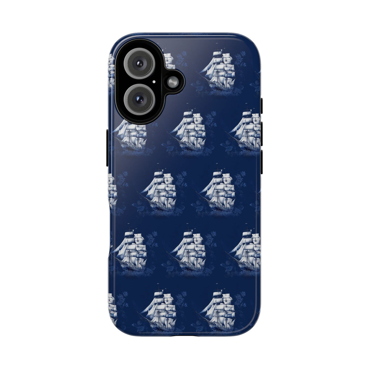 Navy Sailing Ship Phone Case — Navy Blue Vintage Nautical All-Over Print