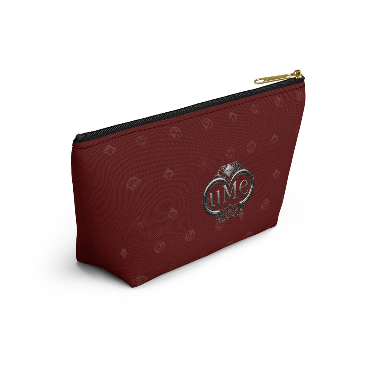 Burgundy Monogram Accessory Pouch — UME T-Bottom Cosmetic Bag