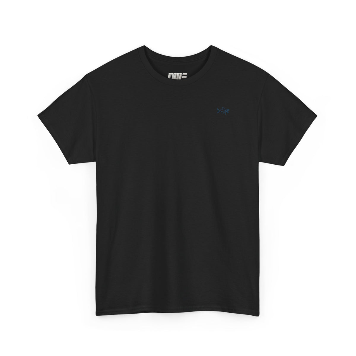 Minimalist string design Fish Tee — Small Chest Fish & Back 'OWE' Graphic