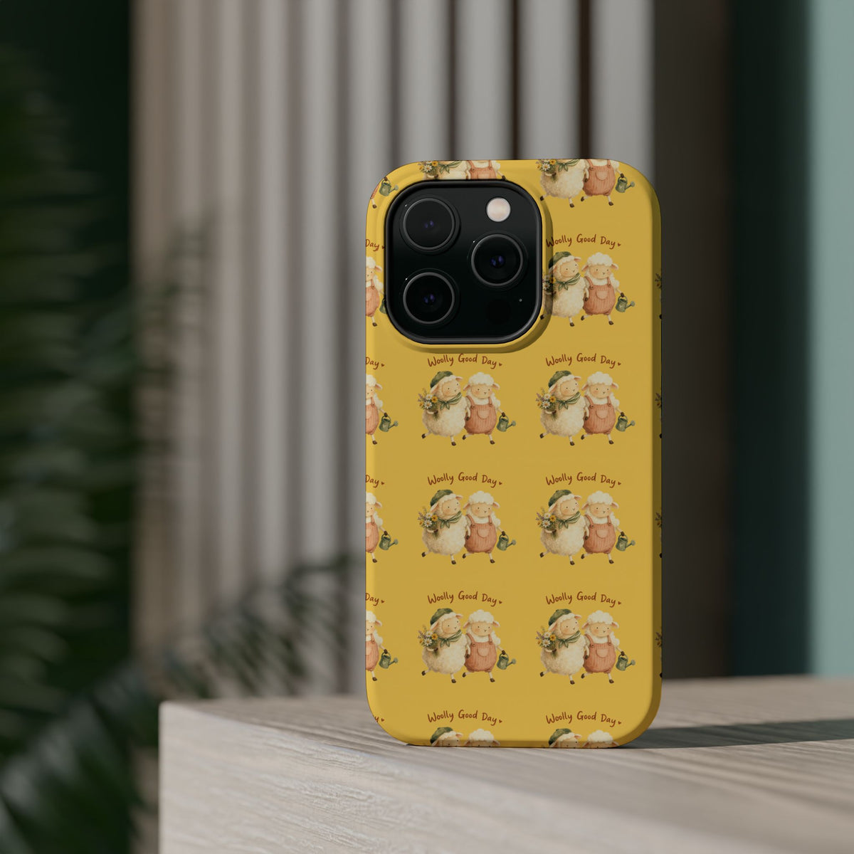 "Woolly Good Day" Phone Case — Yellow Sheep Pattern Magnetic Impact-Resistant Cover