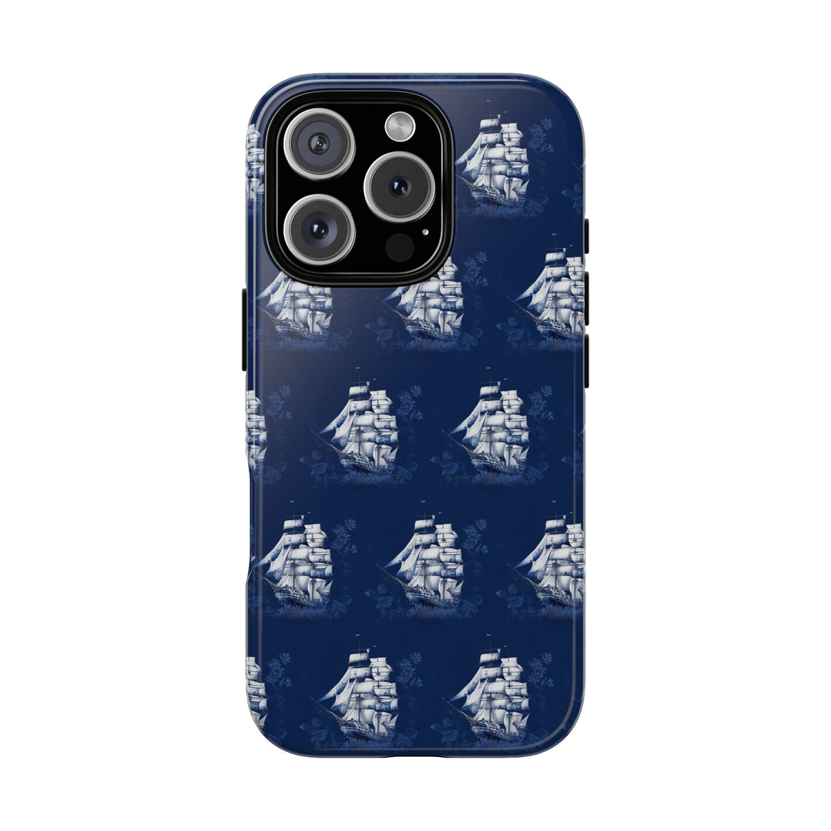 Navy Sailing Ship Phone Case — Navy Blue Vintage Nautical All-Over Print