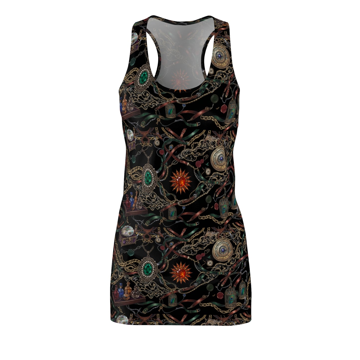 Racerback Dress — Bohemian Jewel & Chain All-Over Print