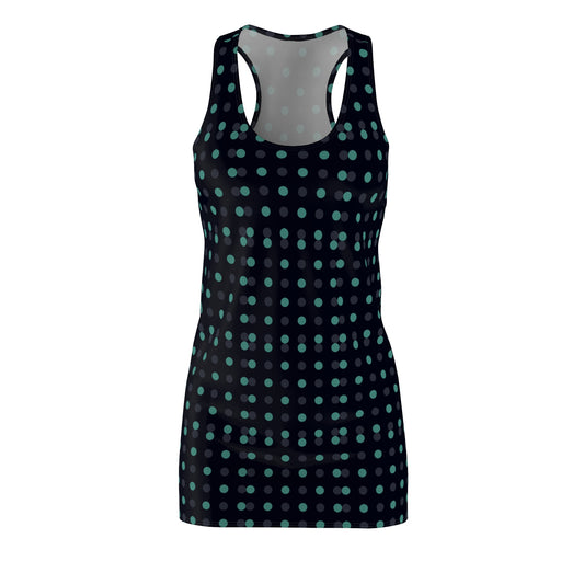 Black & Teal Polka Dot Racerback Dress — AOP Sporty Mini Dress