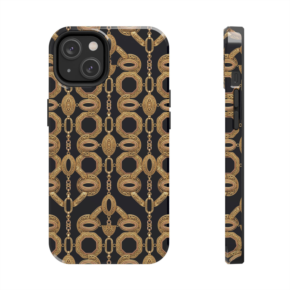 Gold Chain Phone Case — Black & Gold Ornate Chain All-Over Print Tough Cover