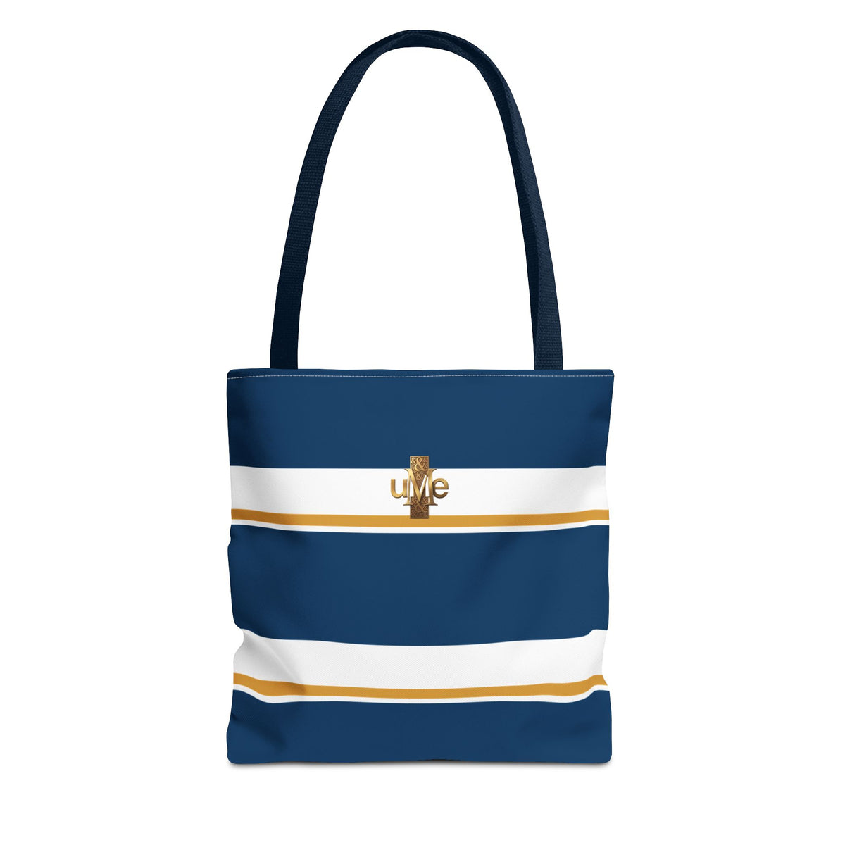 LIVE Cross Tote Bag — Navy & White Stripes with Gold Motif