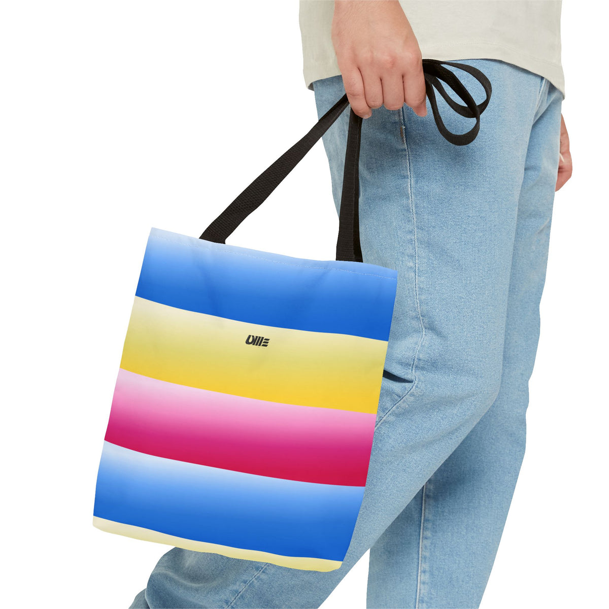 Colorful Pride Stripes Tote Bag – Pastel Blue, Yellow & Pink AOP