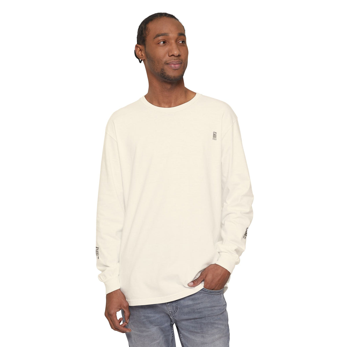 Garment-Dyed Long-Sleeve T-Shirt — Multi-Color Minimal Graphic