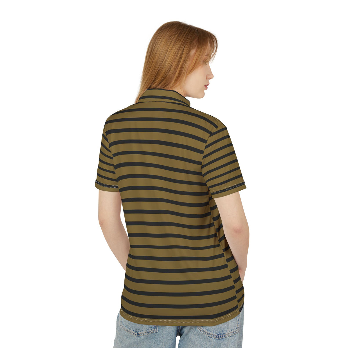 Black & Olive Striped Performance Polo Shirt — All-Over Print