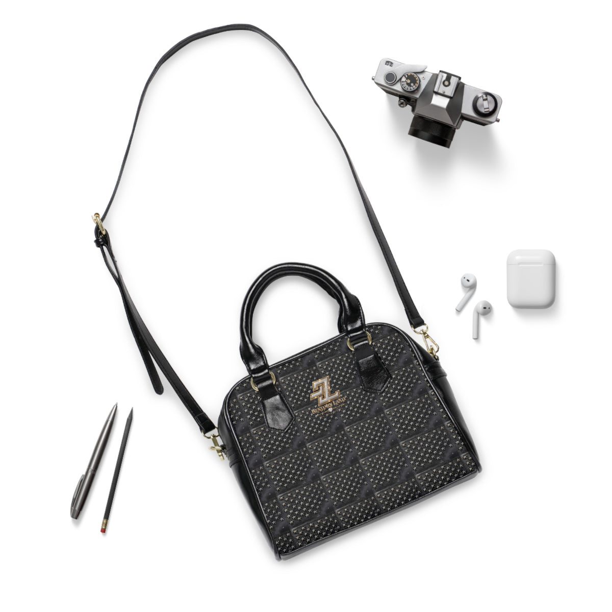 BL Star Monogram Shoulder Handbag – Black Quilted All-Over Print