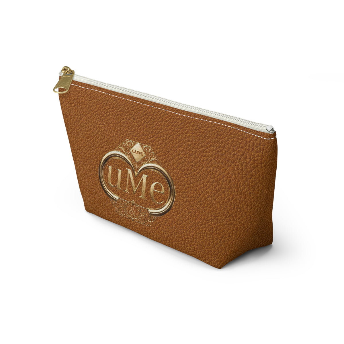 Brown Leather-Look Accessory Pouch with Gold 'uMe' Monogram