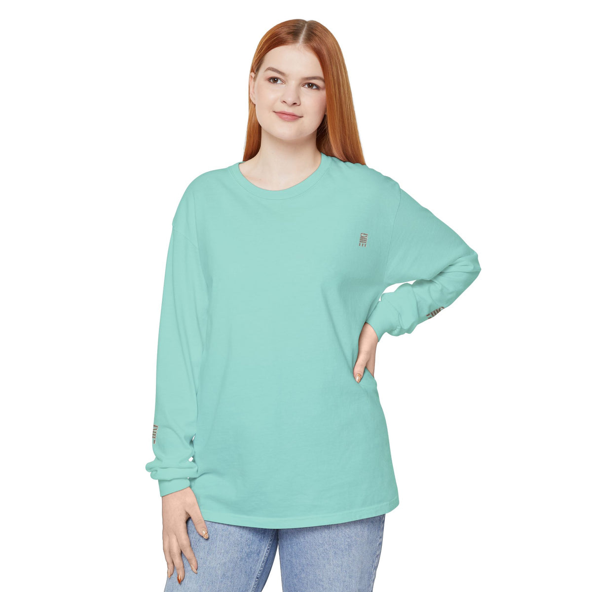 Garment-Dyed Long-Sleeve T-Shirt — Multi-Color Minimal Graphic