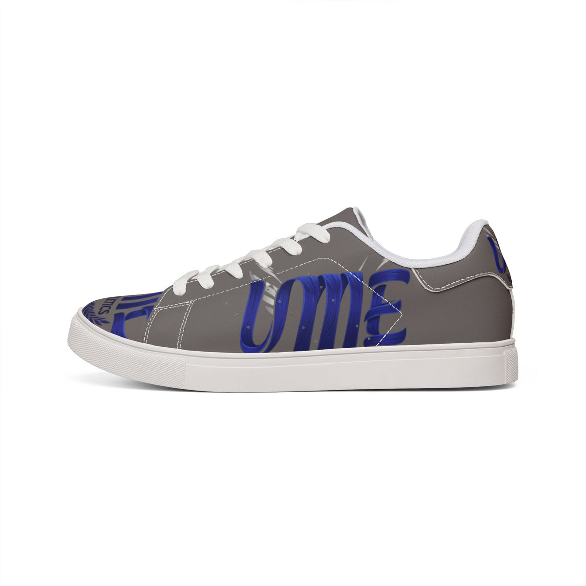 Leather Low-Top Sneakers — Grey & Blue Athletic Graphic