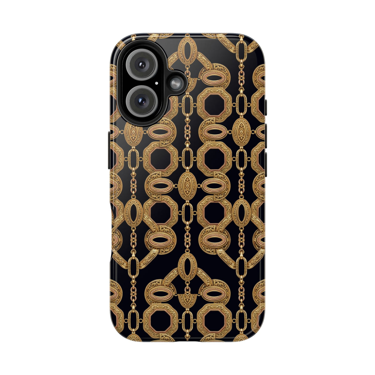 Gold Chain Phone Case — Black & Gold Ornate Chain All-Over Print Tough Cover
