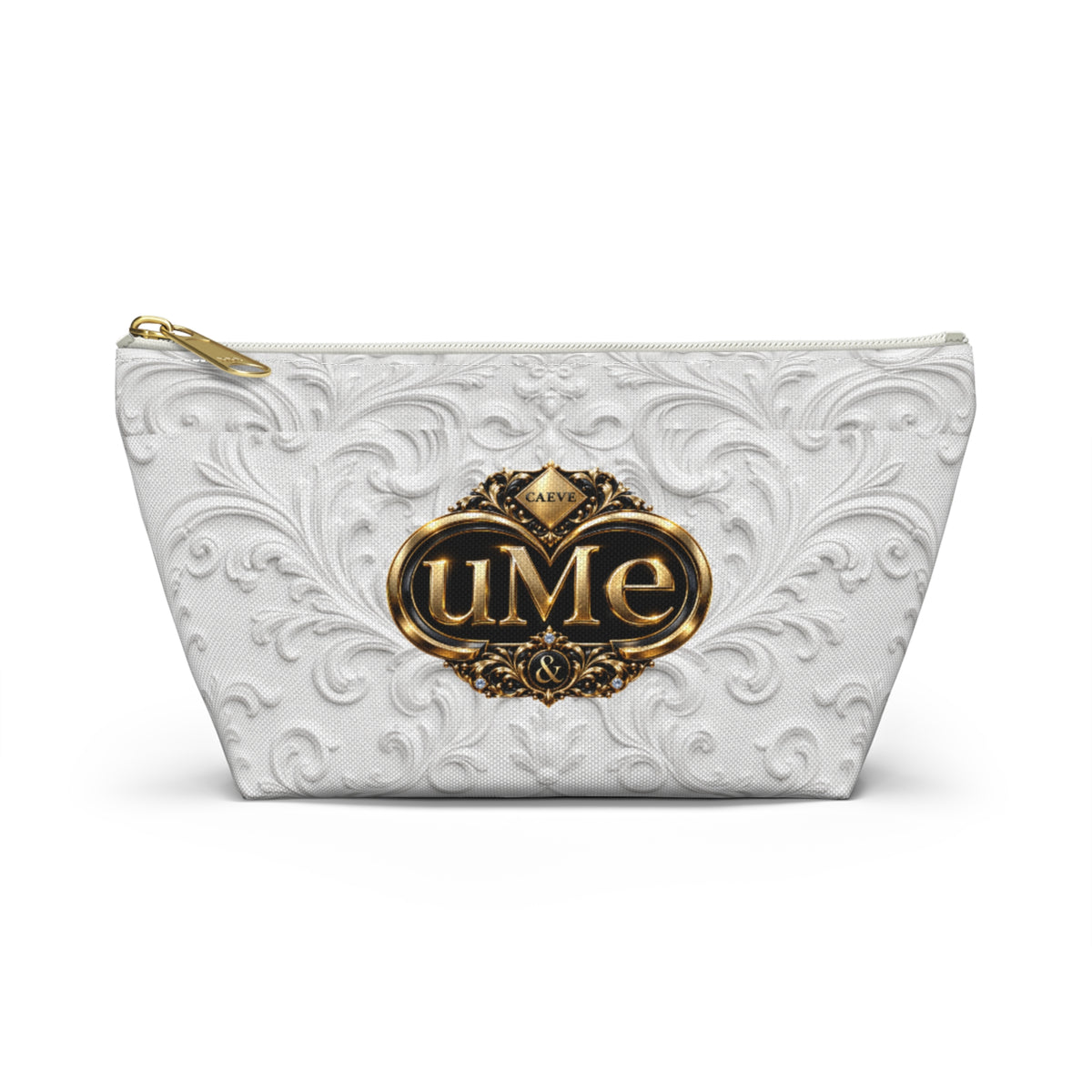 White UME Gold Crest Accessory Pouch — All-Over Print