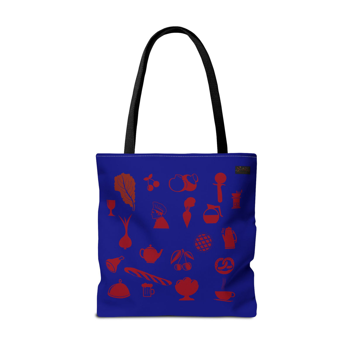 Kitchen Icons Tote Bag — Cobalt Blue Café & Food Pattern Tote