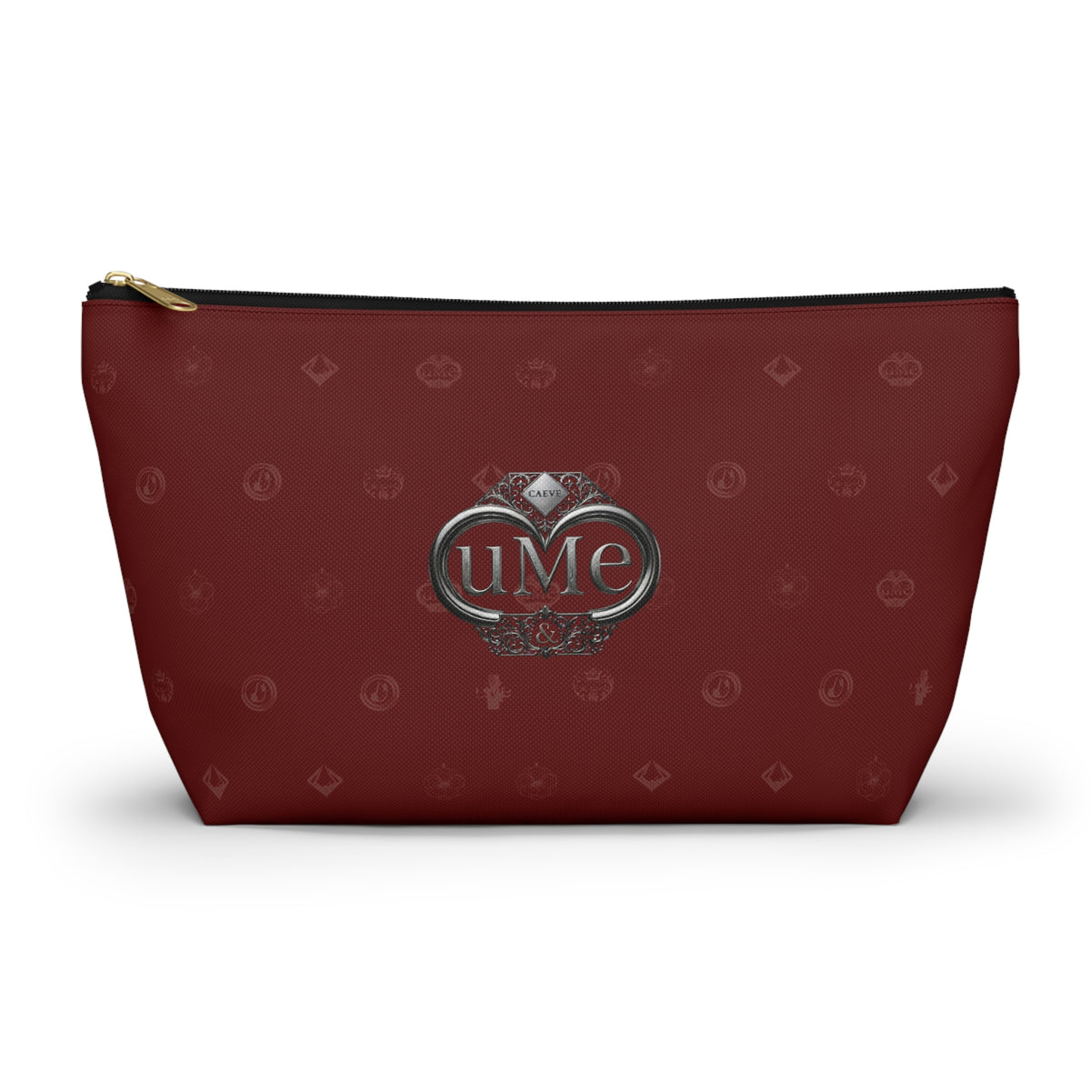 Burgundy Monogram Accessory Pouch — UME T-Bottom Cosmetic Bag