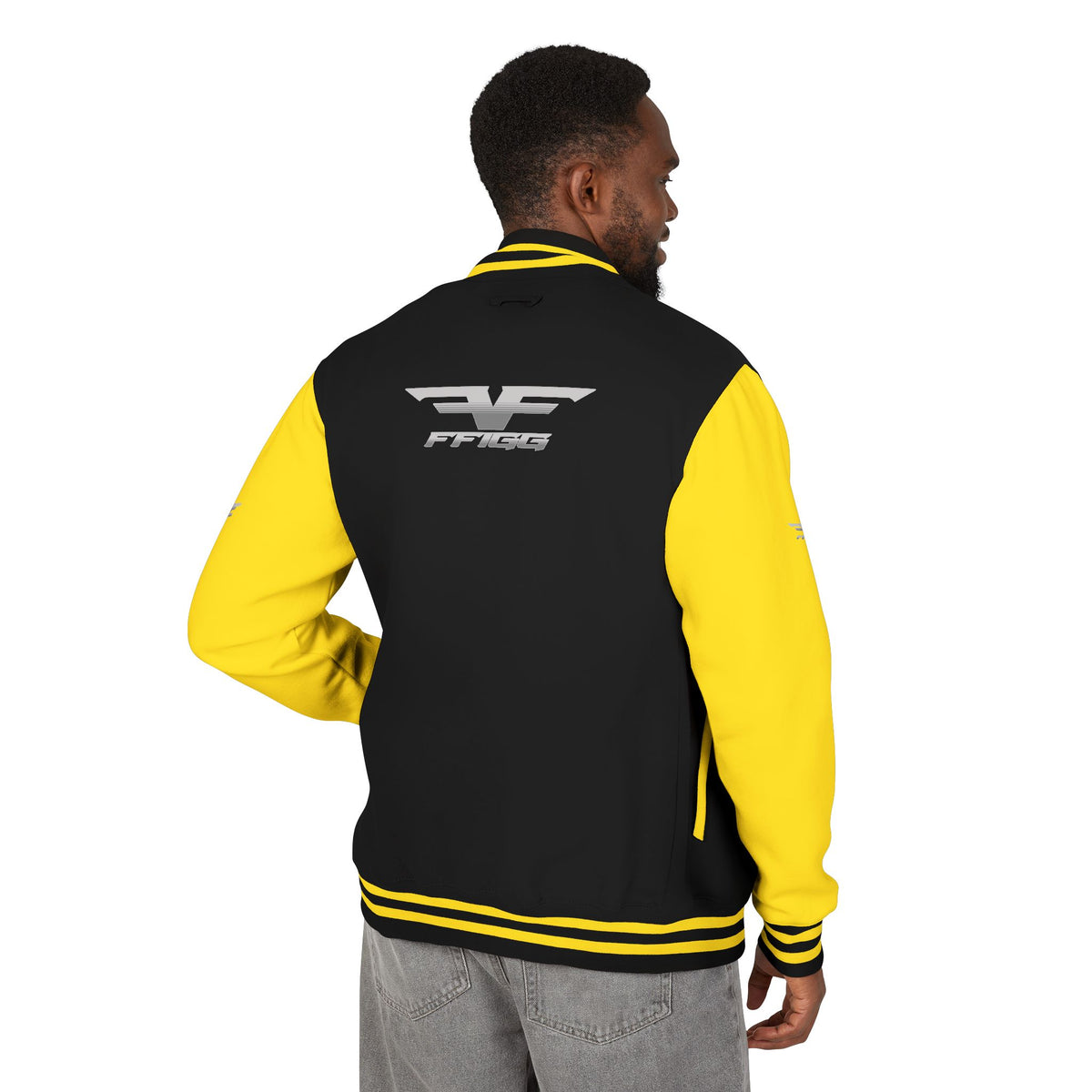 Black and White Varsity Jacket with Winged Logo