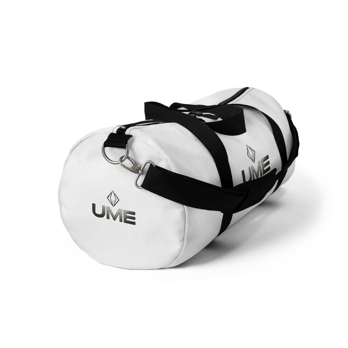 White UME Logo Duffel Bag — Travel & Gym Weekender