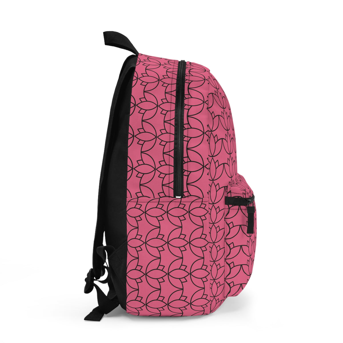 Pink Floral Geometric Backpack — Patterned Lotus-Style School & Everyday Bag