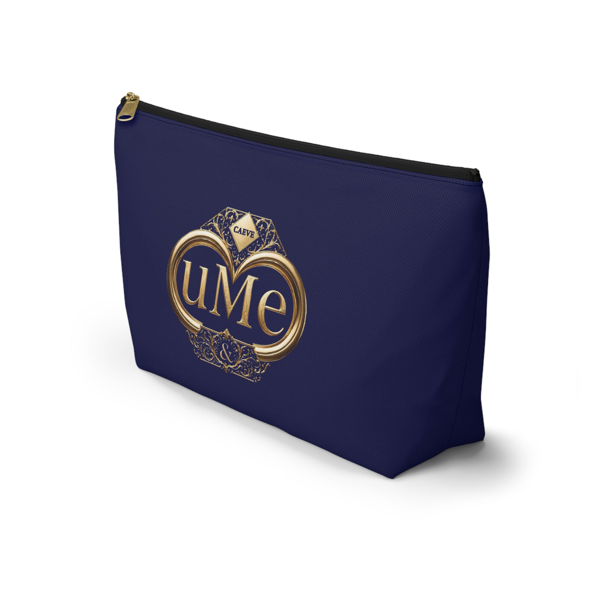 Accessory Pouch — Navy Elegant Gold Monogram 'uMe' Cosmetic Bag