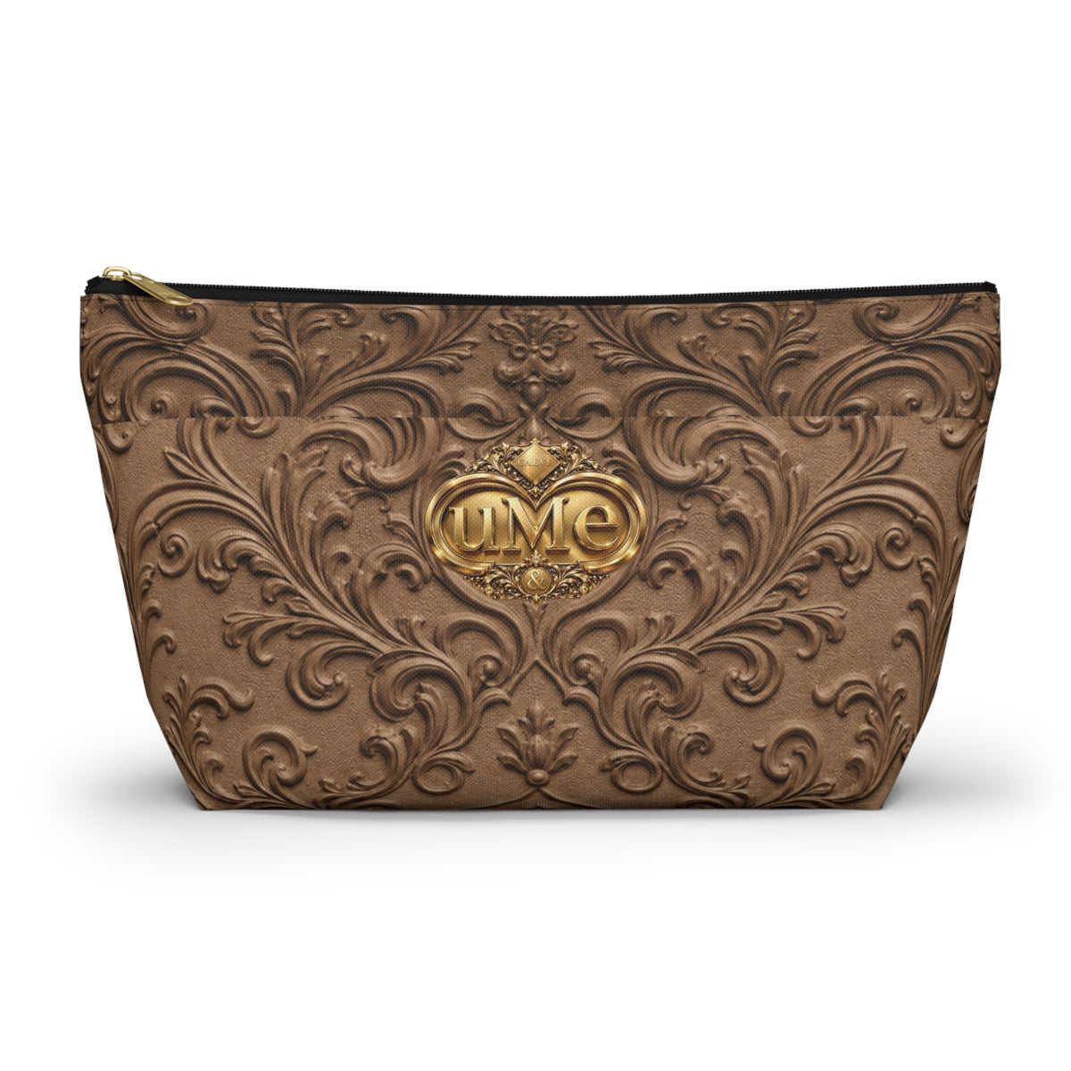 Brown UME Gold Crest Accessory Pouch — All-Over Print