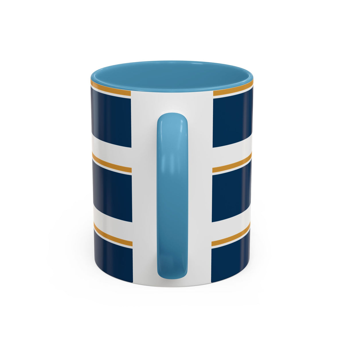 Navy and Gold Striped Accent Mug — White Ceramic