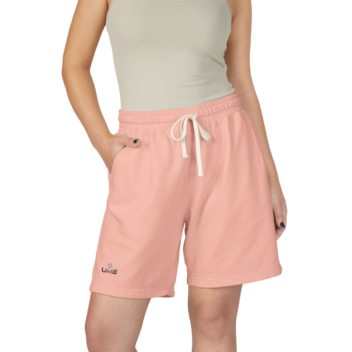 Fleece Sweat Shorts — Garment-Dyed UME Dark Grey Logo All-Over Print
