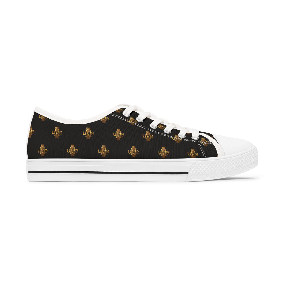Women’s Low-Top Sneakers — Black and Gold All-Over Print