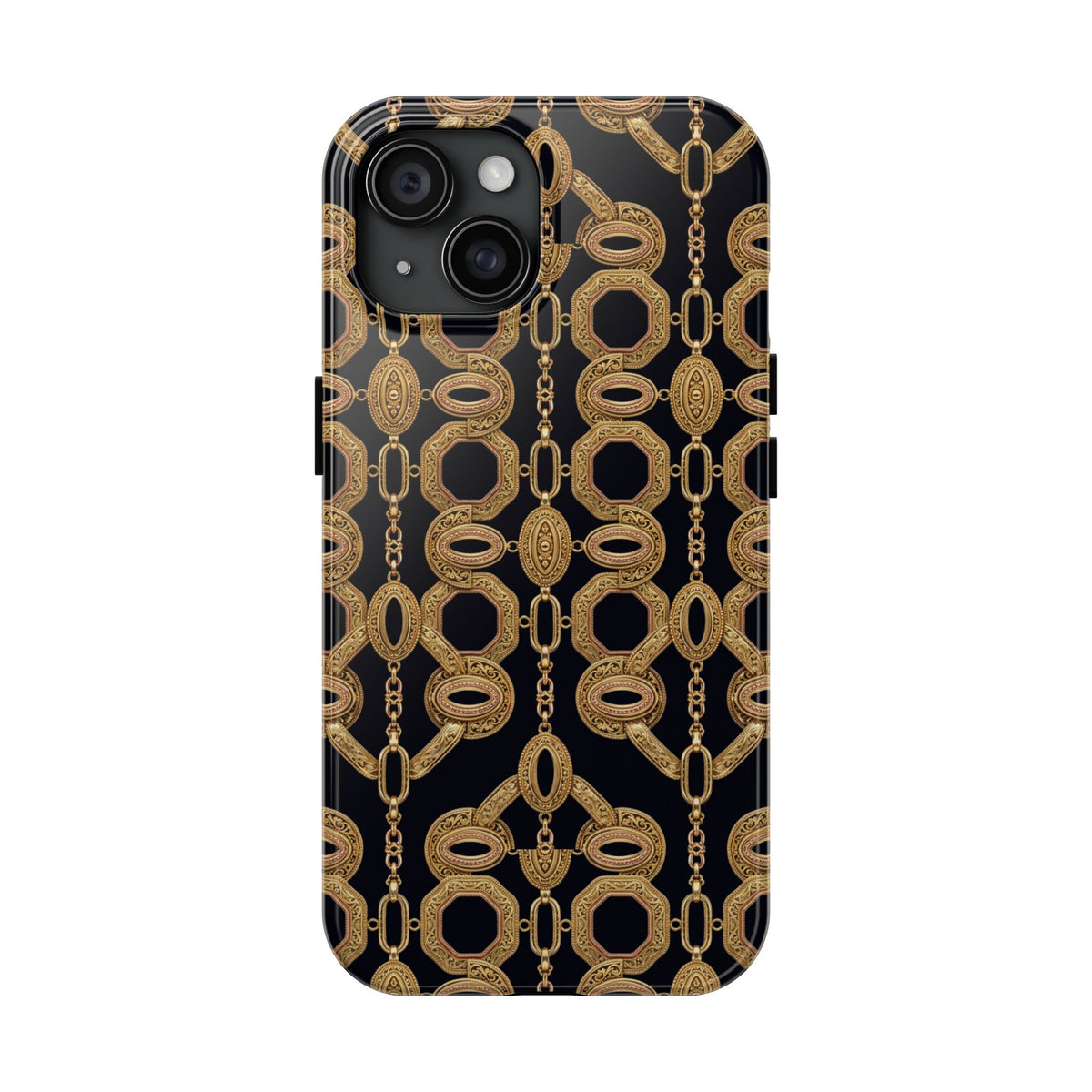 Gold Chain Phone Case — Black & Gold Ornate Chain All-Over Print Tough Cover