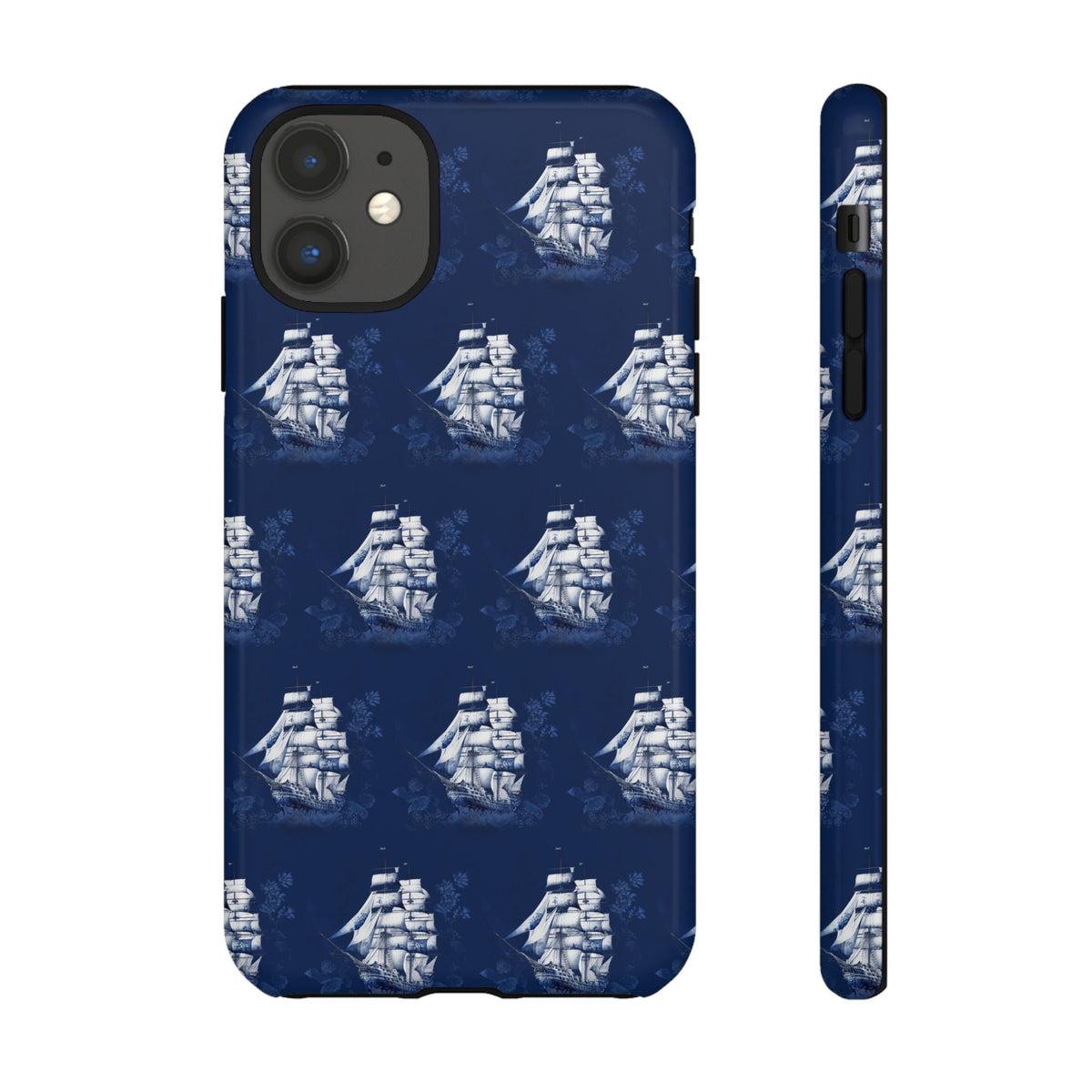 Navy Sailing Ship Phone Case — Navy Blue Vintage Nautical All-Over Print