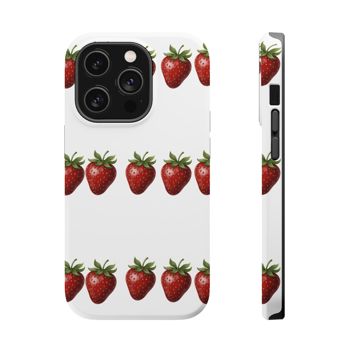 Strawberry Row Phone Case — White MagSafe Magnetic Impact-Resistant Cover