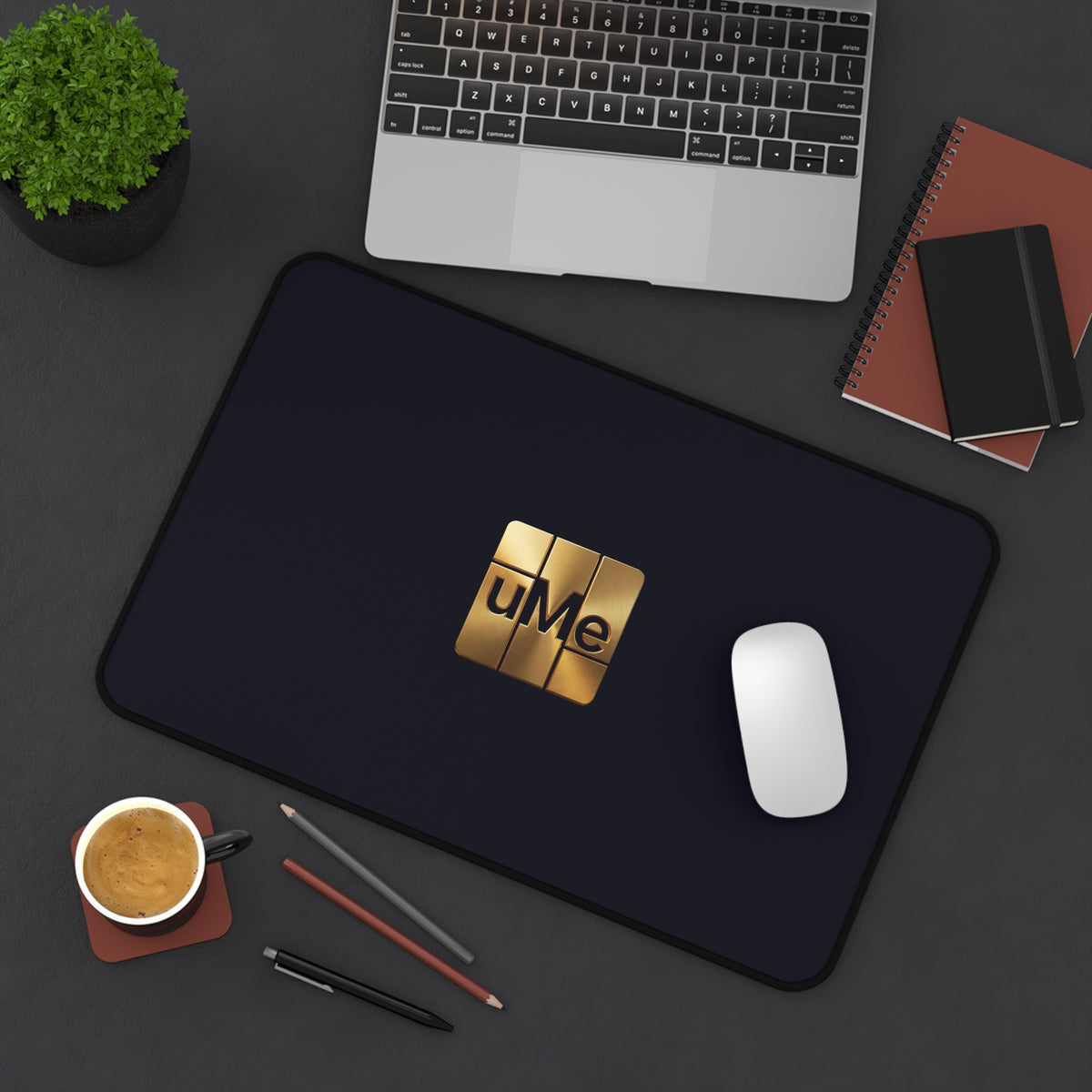 Black Desk Mat with Gold 'uMe' Logo — Luxury Office Mouse Pad