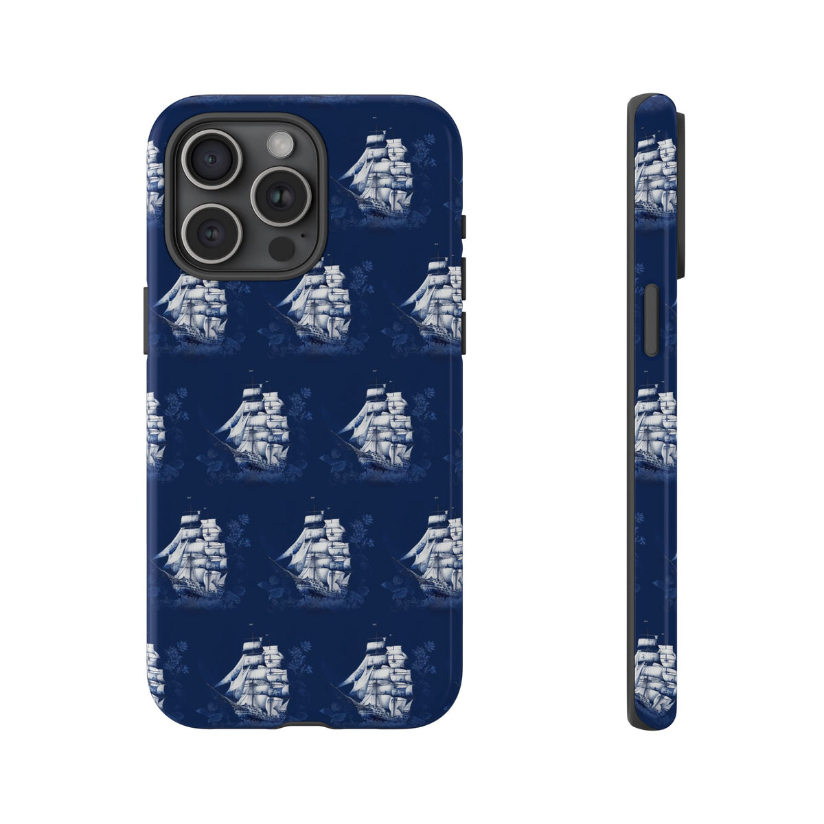 Navy Sailing Ship Phone Case — Navy Blue Vintage Nautical All-Over Print
