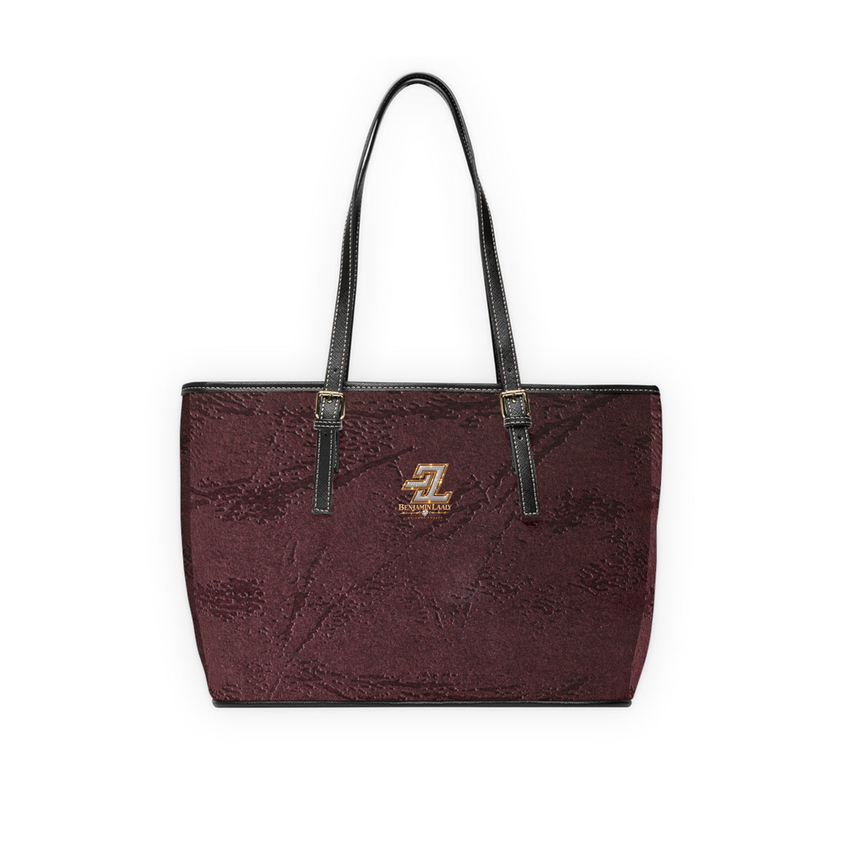 Oxblood Floral Emboss Monogram Tote Bag – BL Signature Deep Burgundy PU Leather Shoulder Bag